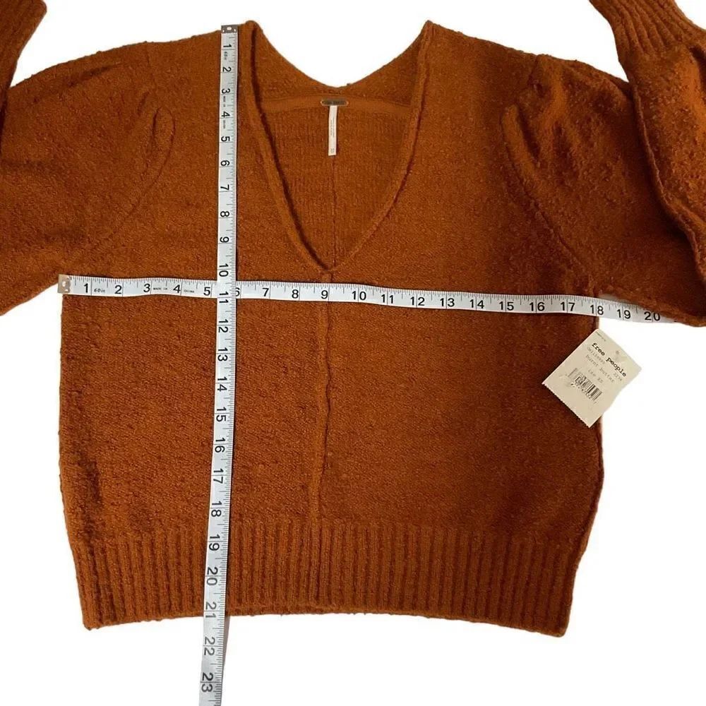 Free People Sweater Reverie Cropped V-Neck Burnt Butter Rust Brown Women XS - Picture 7 of 15